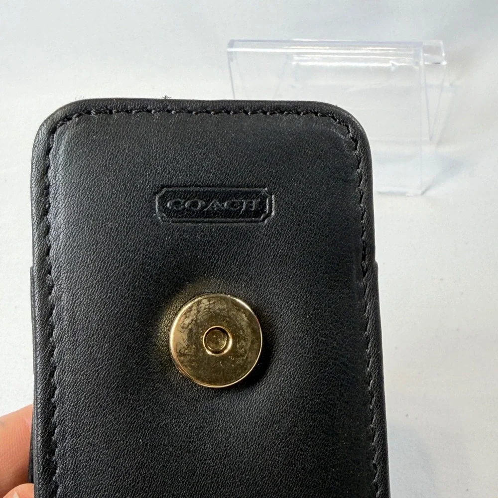 NWT Coach Flap Cell Phone Case Unisex Black Leather Vintage 4520 Wristlet Pouch